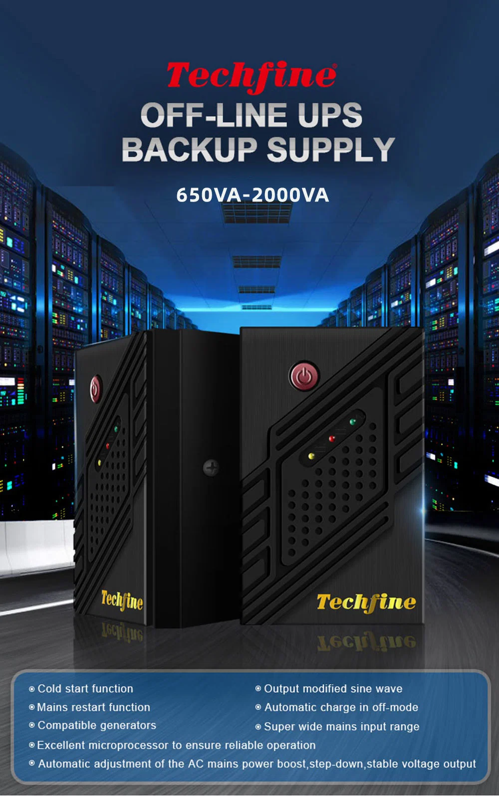 Techfine UPS Uninterruptible Power Supply 12V Offline UPS for Computer