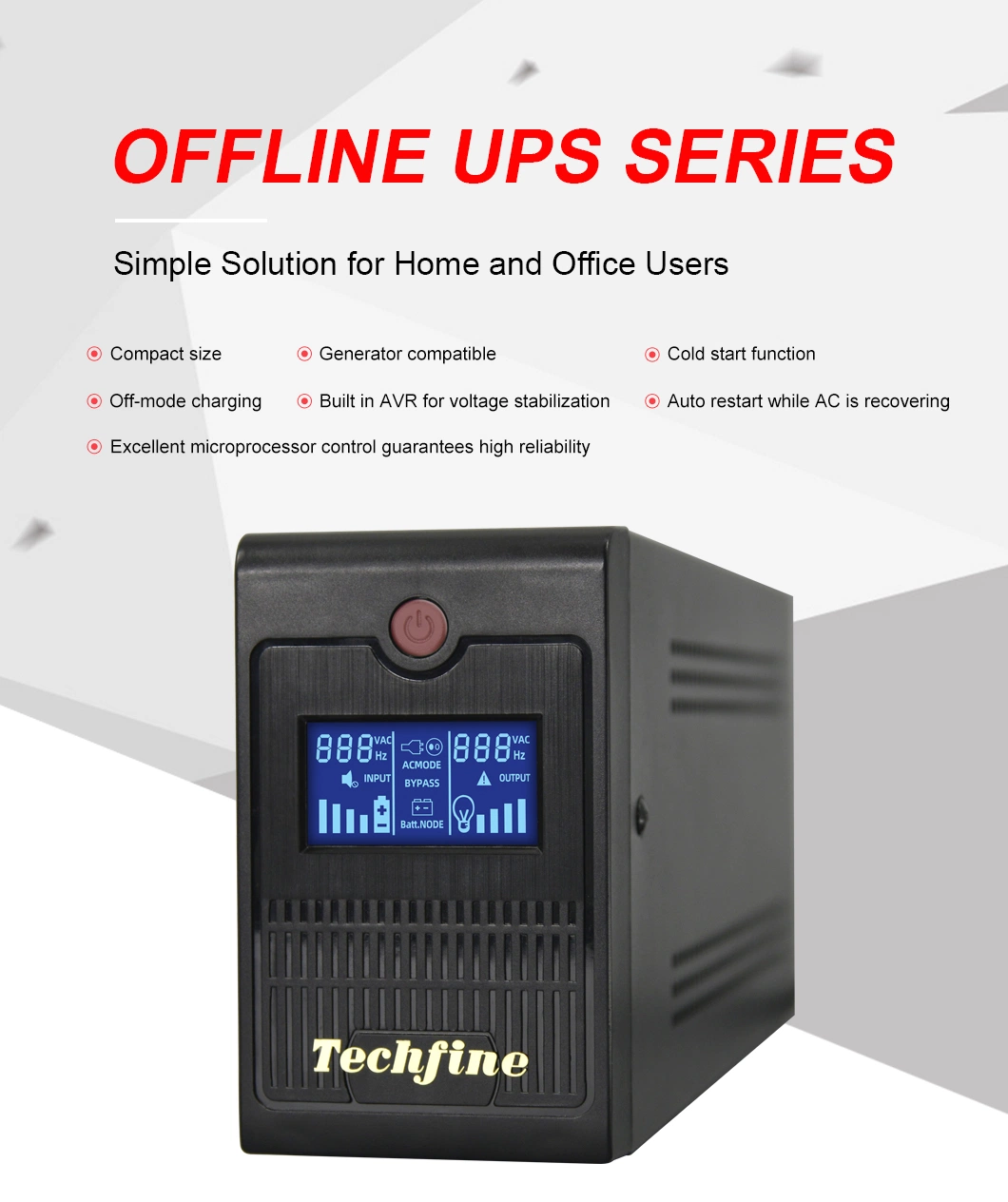 Techfine Power Supply 650va Line Interactive UPS for Home Computer Offline UPS Power Supply